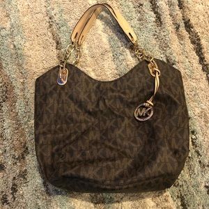 michael kors brown lettered tote purse